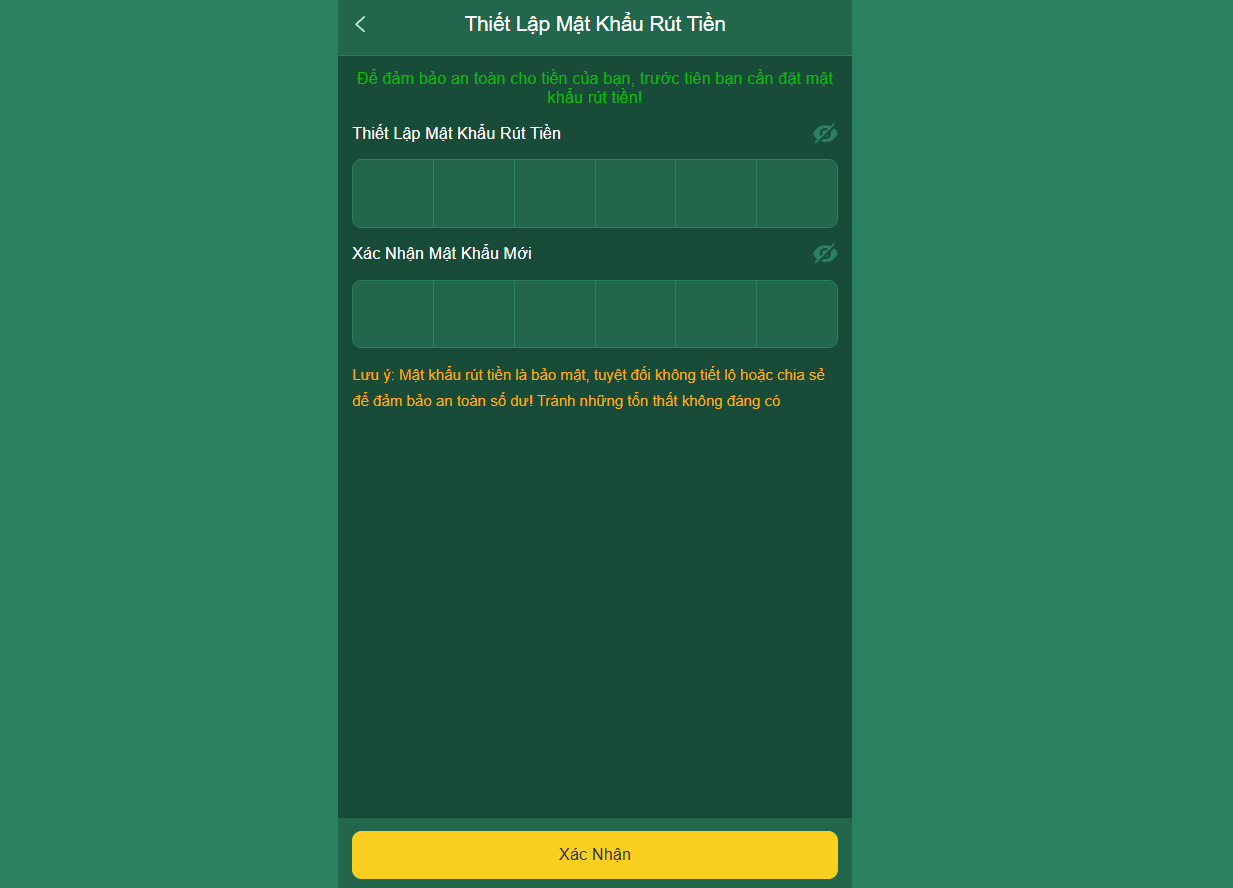 Người chơi cần thiết lập mật khẩu rút tiền EV88 trước tiên