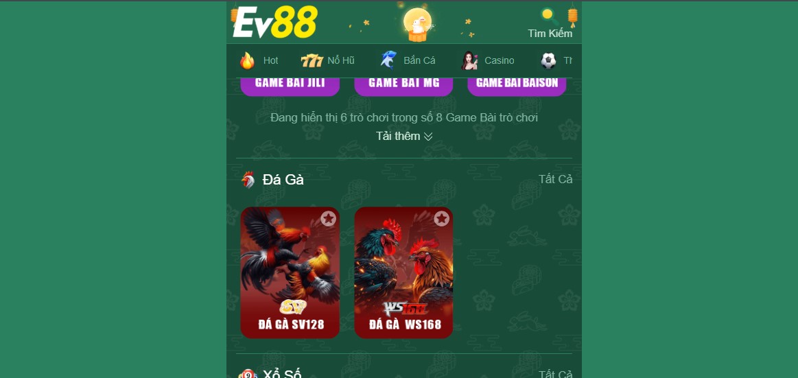 Sảnh đá gà EV88 có hai nhà cung cấp lớn là SV128 và WS168