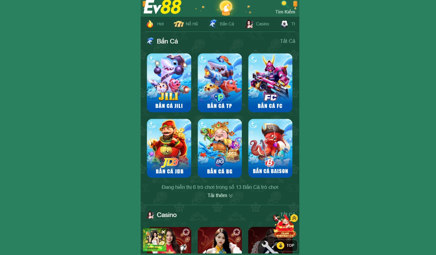 Sảnh game bắn cá đổi thưởng tại nhà cái EV88